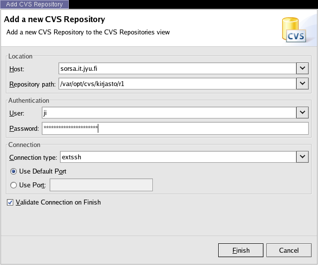 CVS:n asetukset Eclipsess�.
